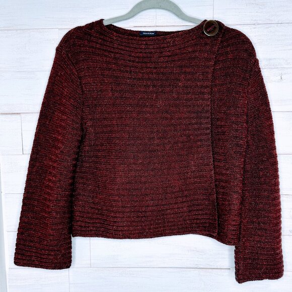 Magaschoni Womens Brown Sweater Wrap Crossover Front Shoulder Button Size Small - Picture 1 of 9